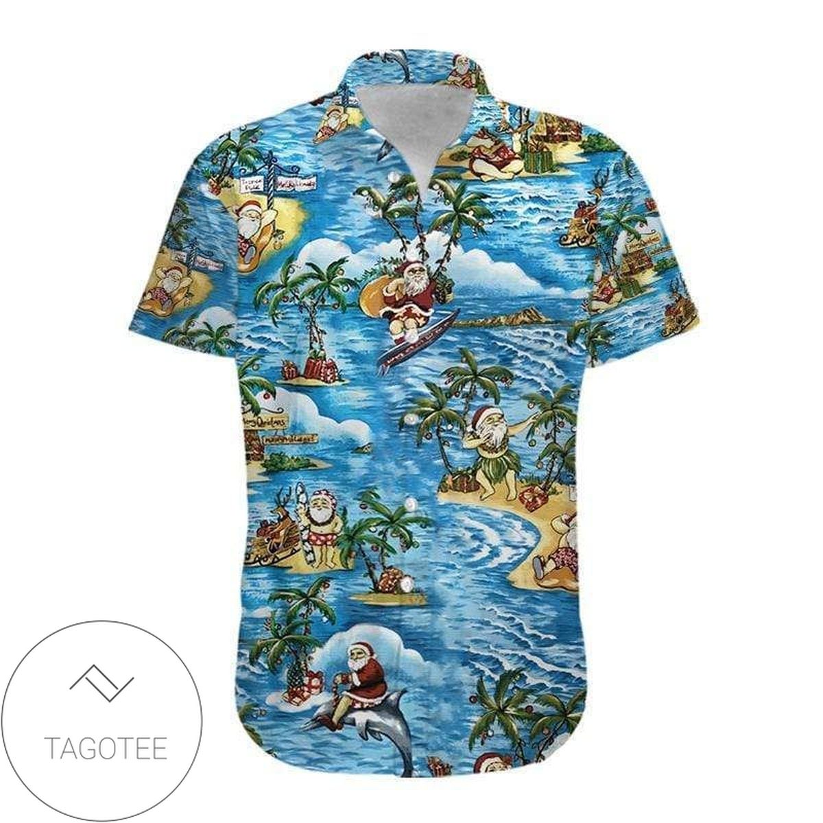 Shop Funny Santa Claus Fishing 2022 Authentic Hawaiian Aloha Shirts