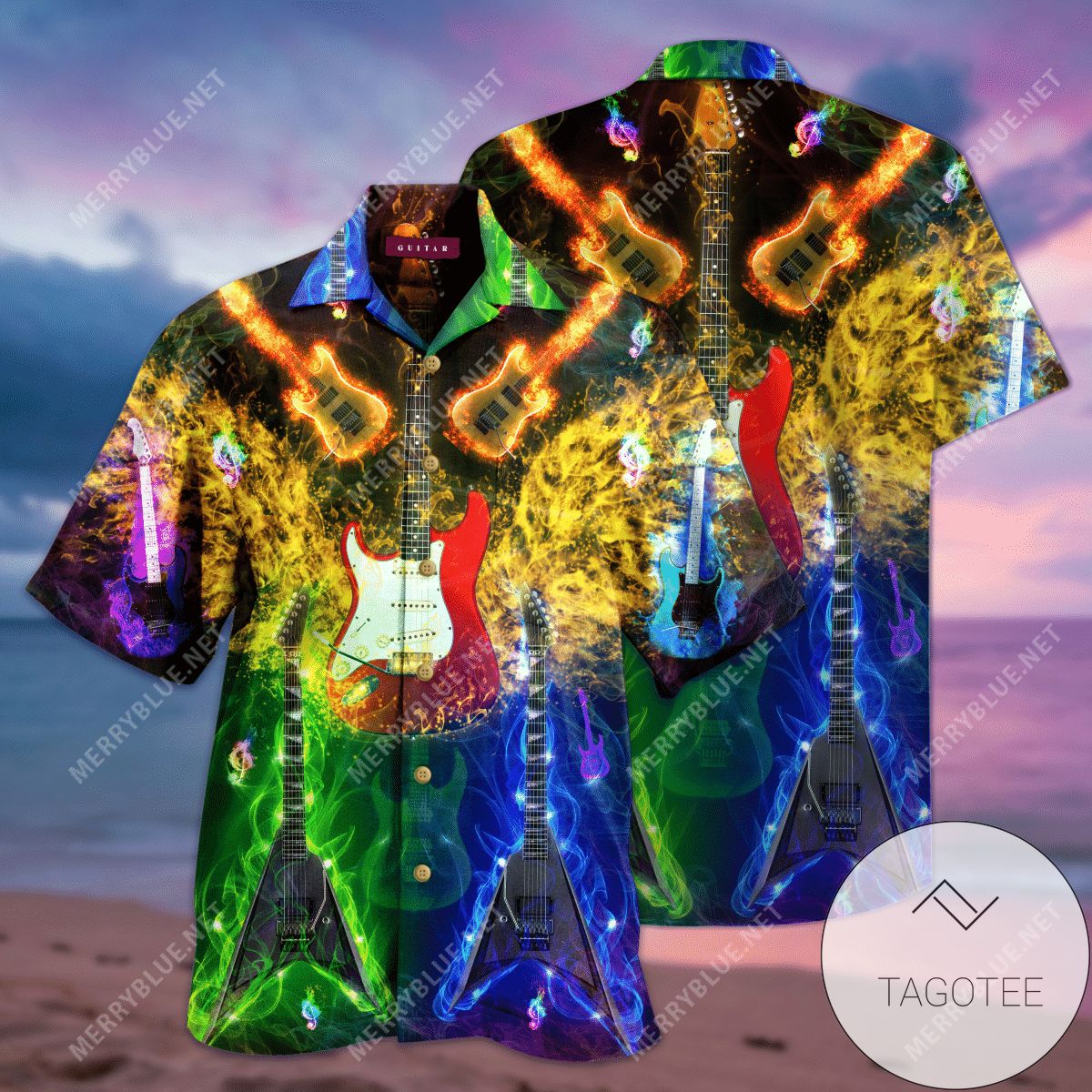 Shop Guitar Hippie Music Note Unisex 2022 Authentic Hawaiian Shirts V