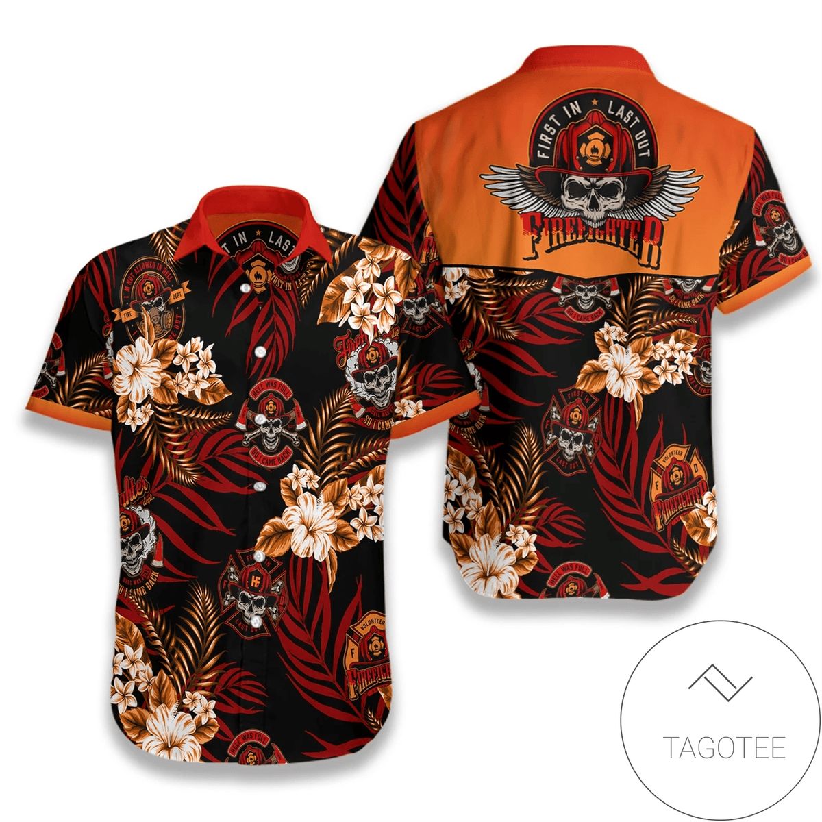 Shop Hawaiian Aloha Shirts Firefighter First In Last Out Skull Fire