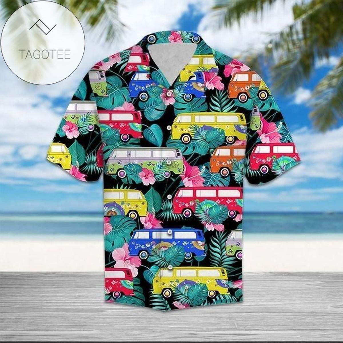 Shop Hippie Bus Border Chest Authentic Hawaiian Shirt 2022