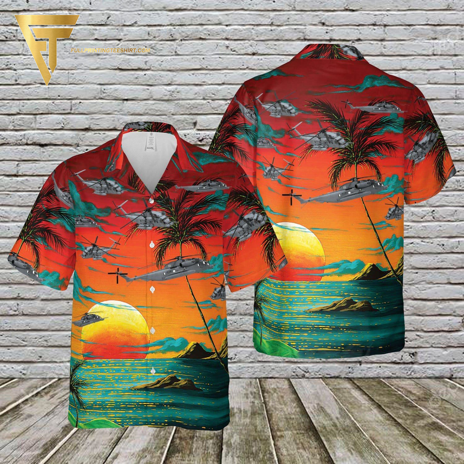 Navy sikorsky sh-3 sea king blue palm tree all over print hawaiian shirts and beach shorts