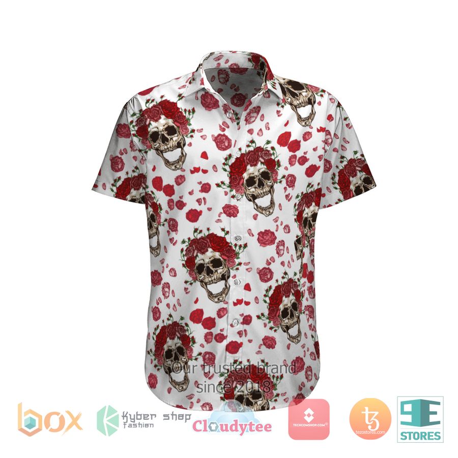 Skull and red Roses Color Hawaiian Shirt