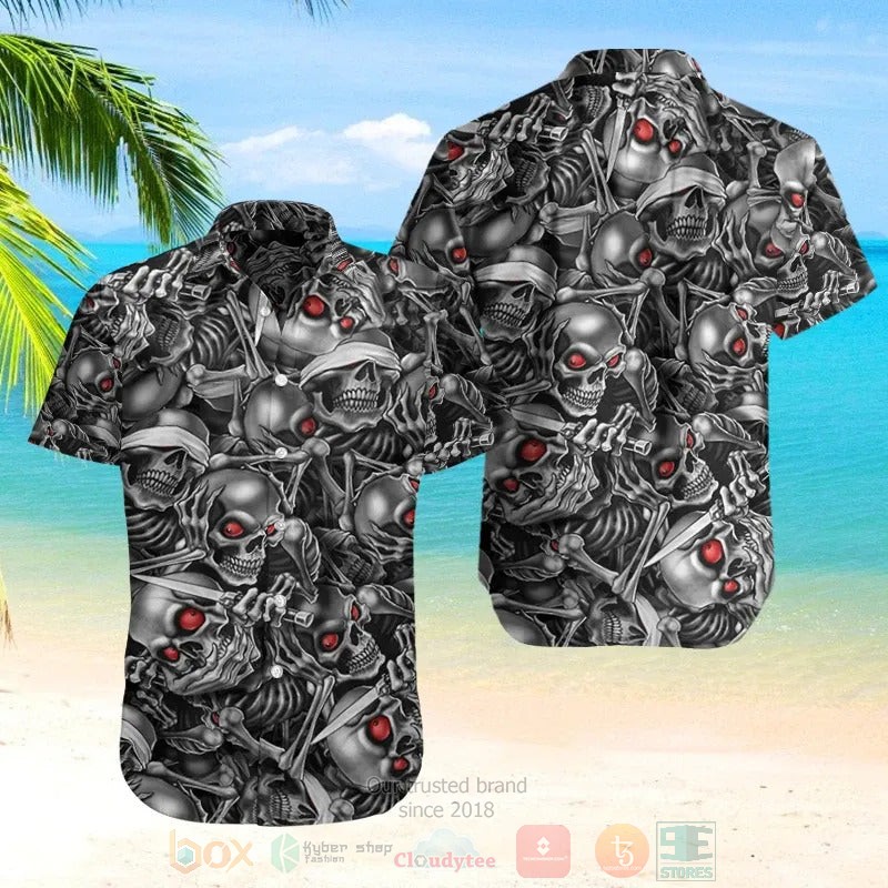 Skull Black Short Sleeve Hawaiian shirt