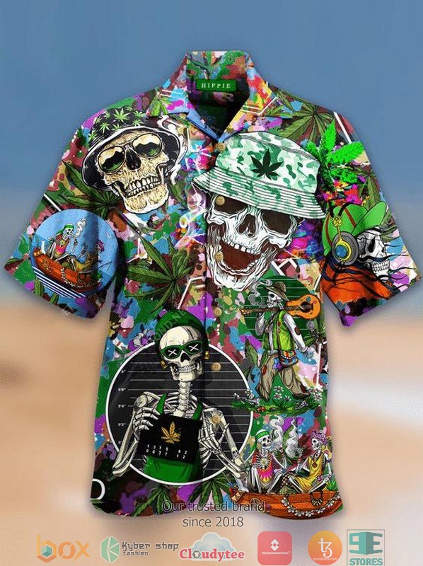 Skull Green Print Short Sleeve Hawaiian Shirt