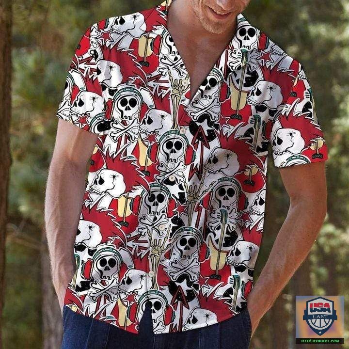 Skull Rose Busch Light Beer Hawaiian Aloha Shirts