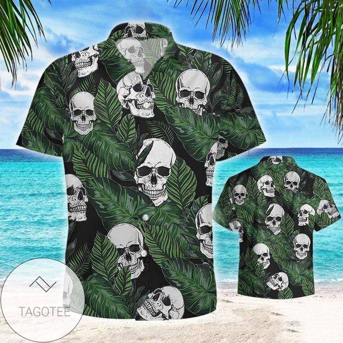 Skull Tropical Green Hawaiian Aloha Shirts V