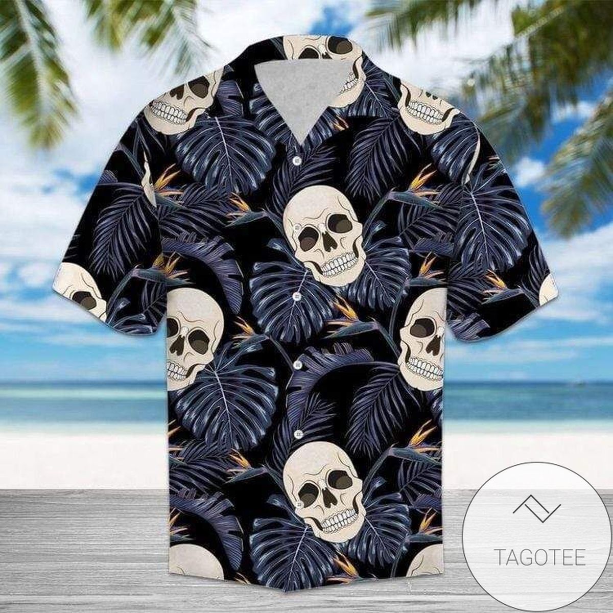 Skull Tropical Green Hawaiian Aloha Shirts V