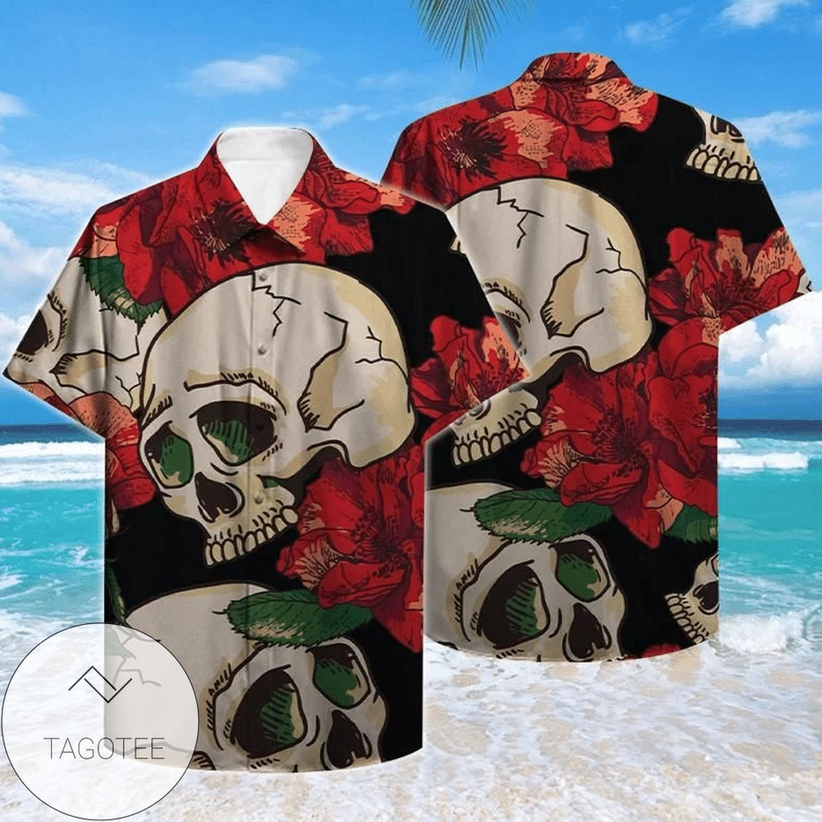 Skull Tropical Hawaiian III Graphic Print Short Sleeve Hawaiian Casual Shirt