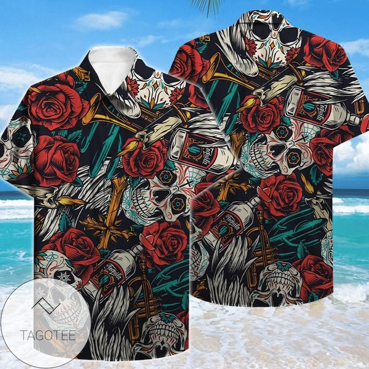 Skull Tropical Hawaiian II Graphic Print Short Sleeve Hawaiian Casual Shirt