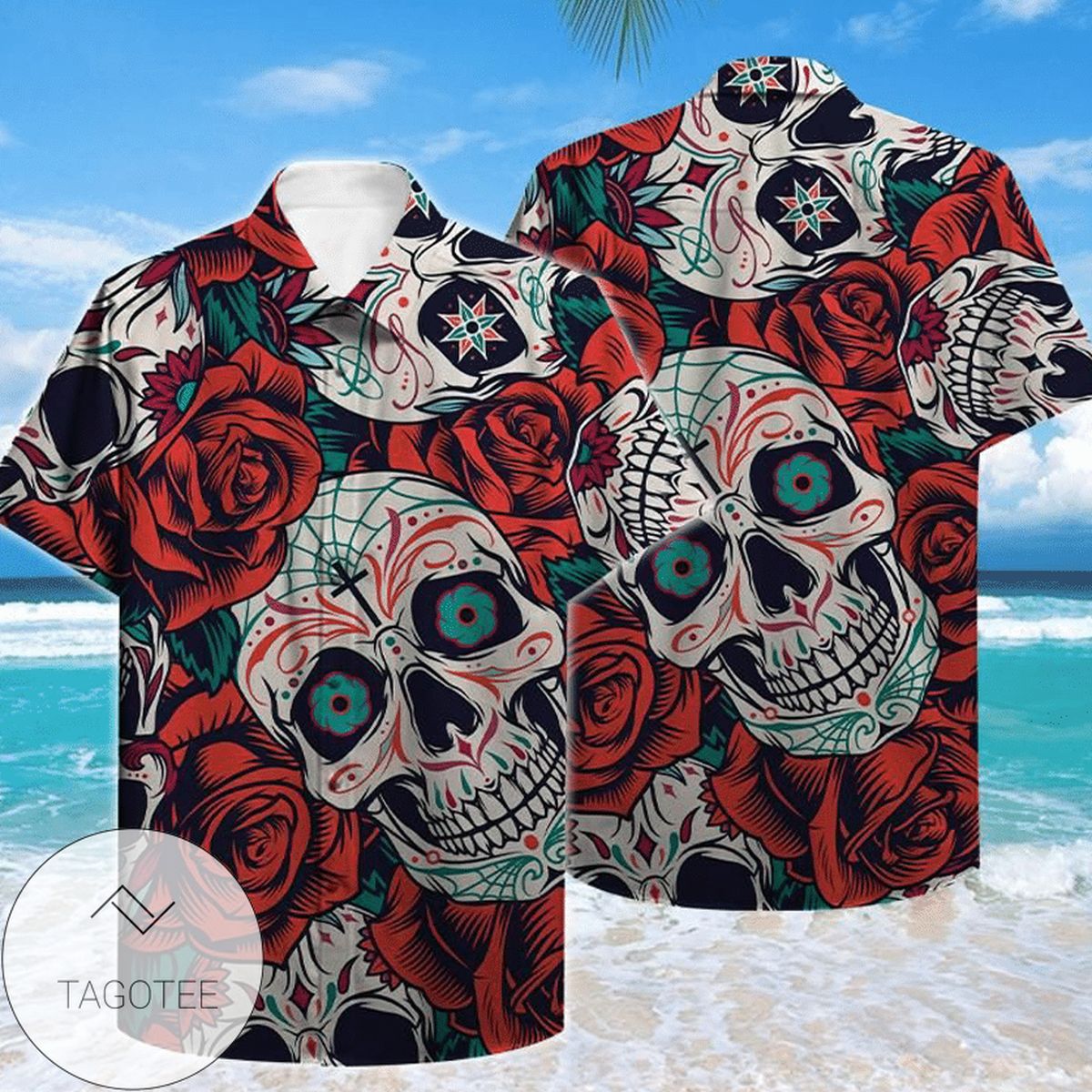 Skull Tropical Hawaiian III Graphic Print Short Sleeve Hawaiian Casual Shirt