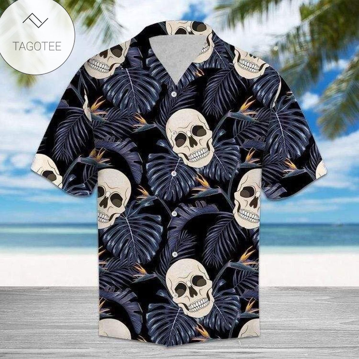 Skull Tropical Palm Leaves Background Hawaiian Shirt