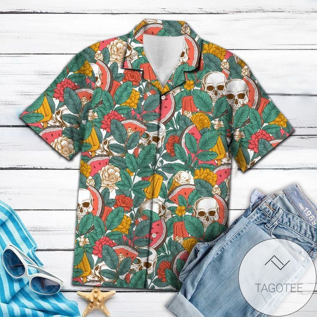 Skull Tropical Vintage Grateful Dead Cotton Mens Hawaiian Shirt