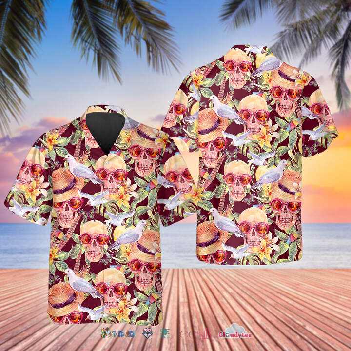 Skull Rose Busch Light Beer Hawaiian Aloha Shirts