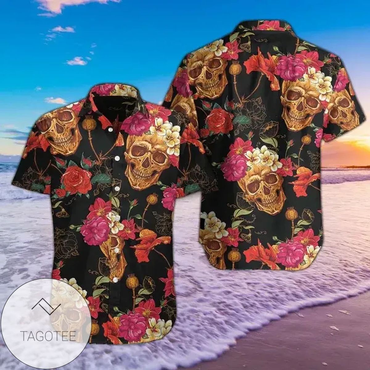 Skulls Fire For men And Women Graphic Print Short Sleeve Hawaiian Casual Shirt