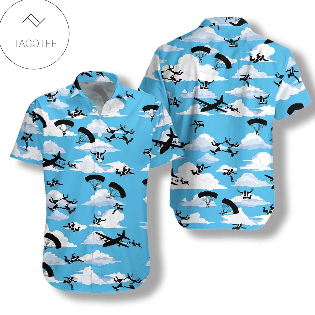 Skydiving Tropical Print Short Sleeve Hawaiian Casual Shirt