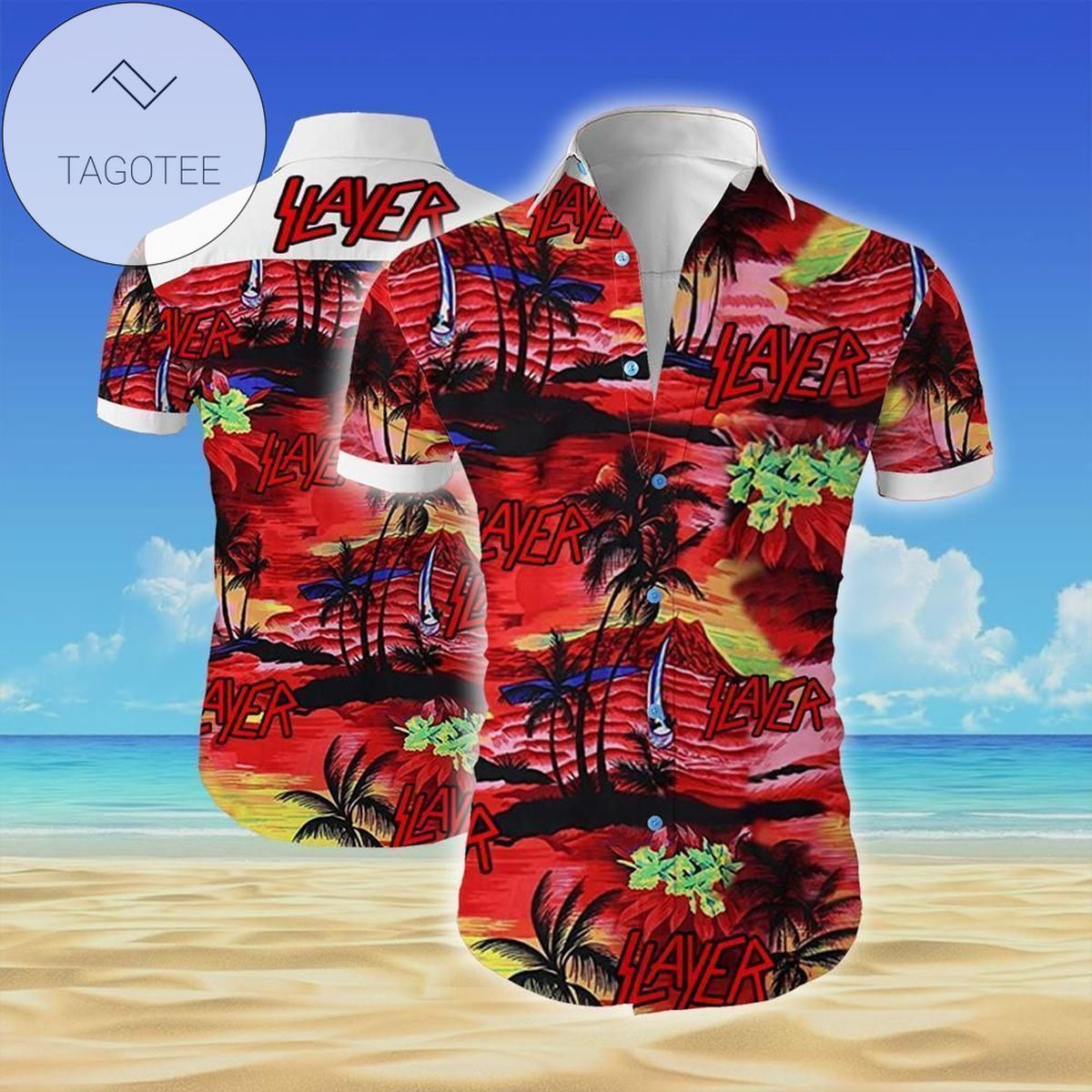 Slayer Alien Face Hawaiian Graphic Print Short Sleeve Hawaiian Casual Shirt