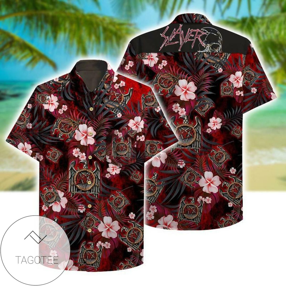 Slayer Hawaiian II Graphic Print Short Sleeve Hawaiian Casual Shirt