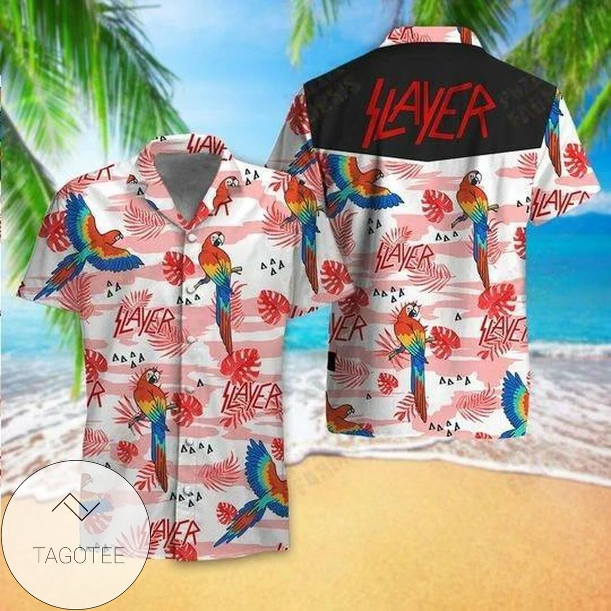 Slayer Hawaiian II Graphic Print Short Sleeve Hawaiian Casual Shirt