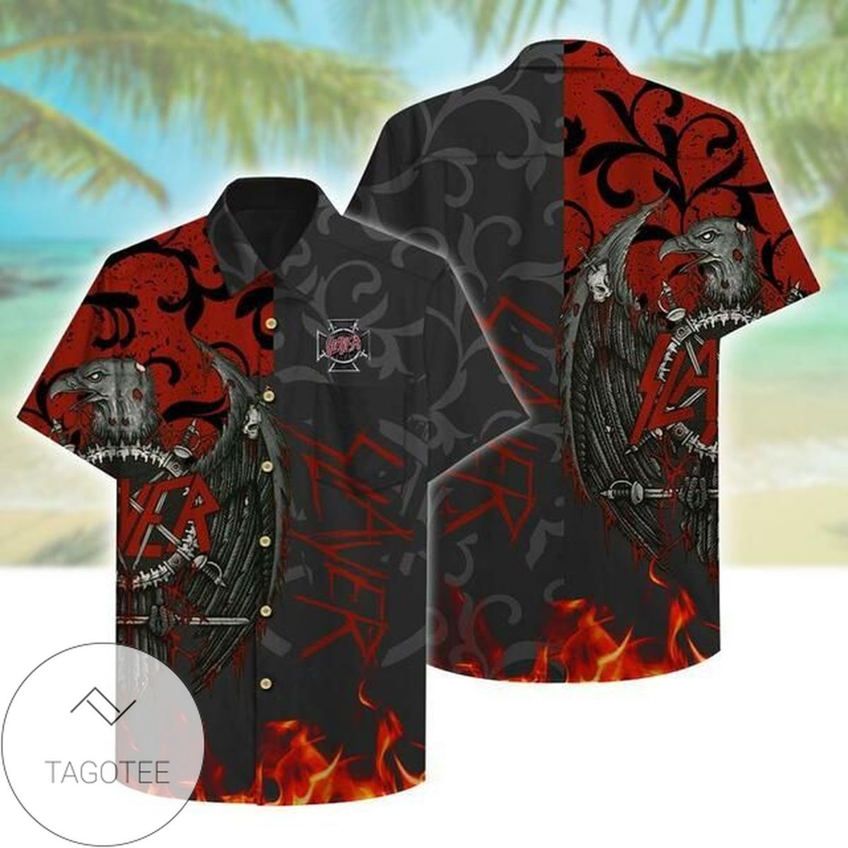 Slayer Hawaiian VI Graphic Print Short Sleeve Hawaiian Casual Shirt