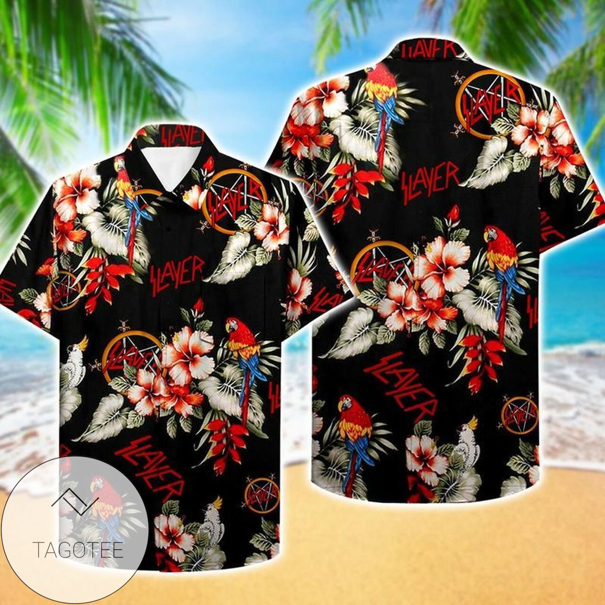 Slayer Hawaiian V Graphic Print Short Sleeve Hawaiian Casual Shirt