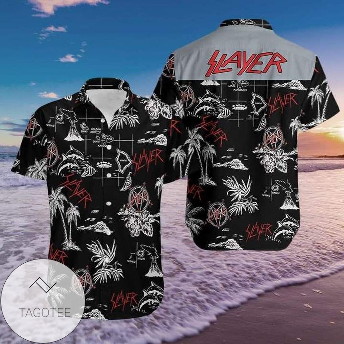 Slayer Rock Band Music Aloha II Hawaiian Graphic Print Short Sleeve Hawaiian Casual Shirt