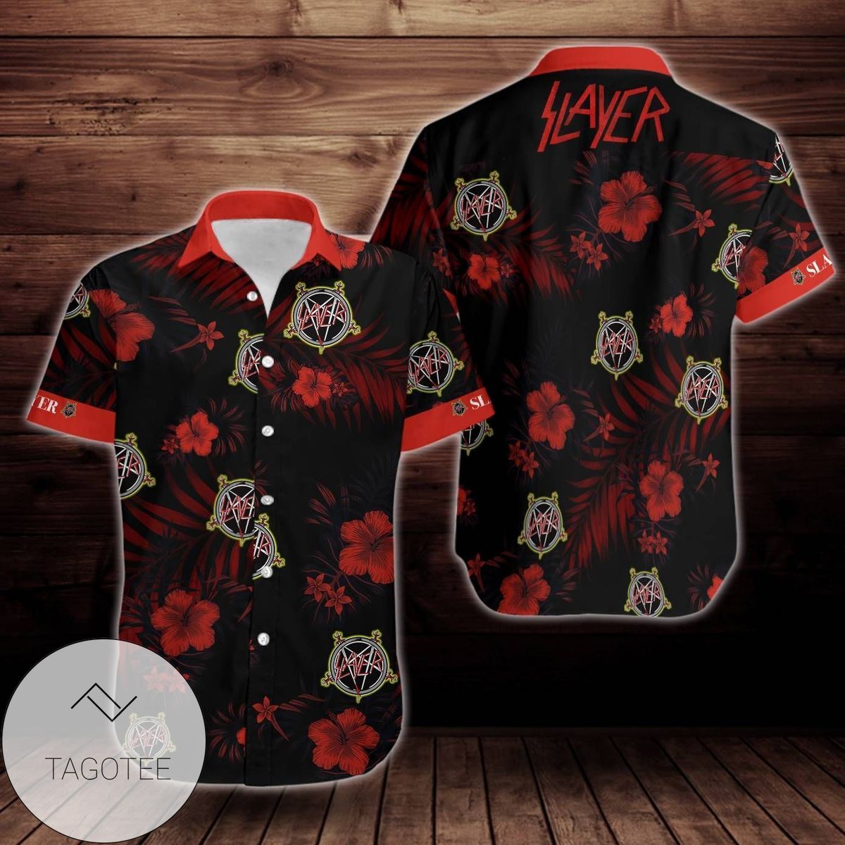 Slayer Rock Band Music Tropical Lover Hawaiian Graphic Print Short Sleeve Hawaiian Casual Shirt