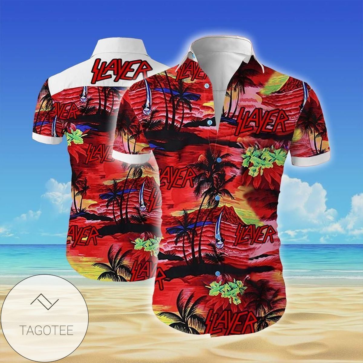 Slayer Rock Band Music Tropical Lover II Hawaiian Graphic Print Short Sleeve Hawaiian Casual Shirt