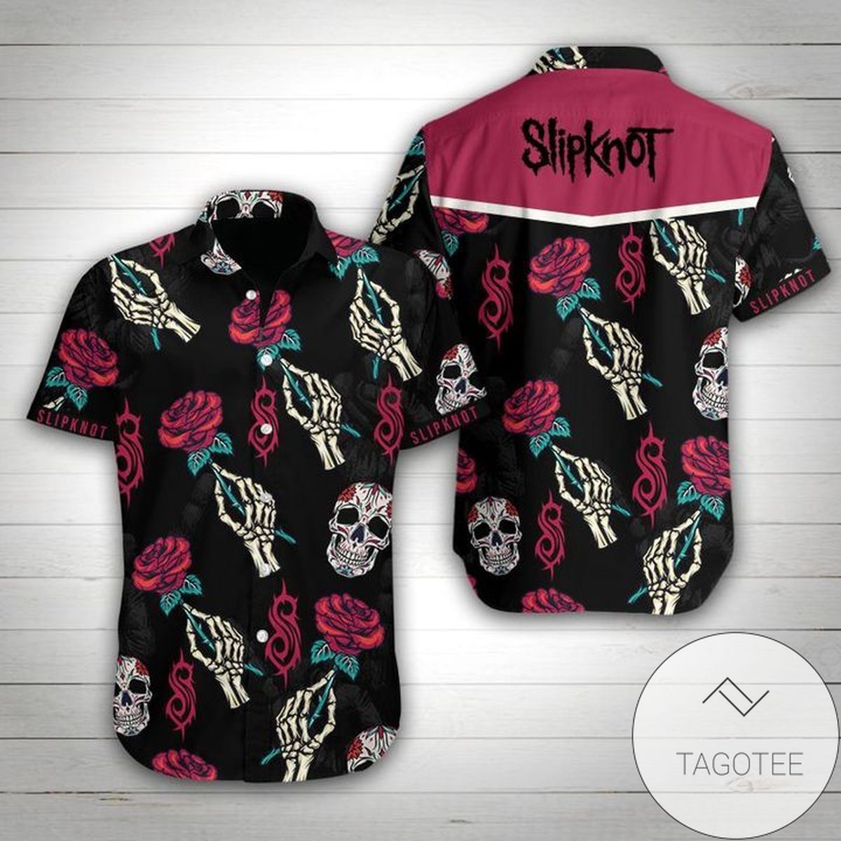 Slipknot Band Rose Skull Hawaiian Graphic Print Short Sleeve Hawaiian Casual Shirt