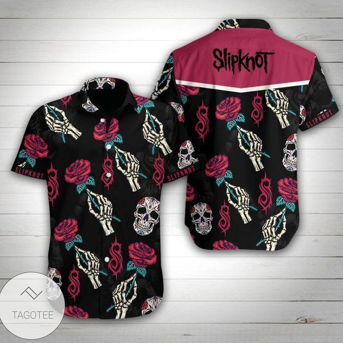 Slipknot Band Rose Skull Hawaiian Graphic Print Short Sleeve Hawaiian Casual Shirt