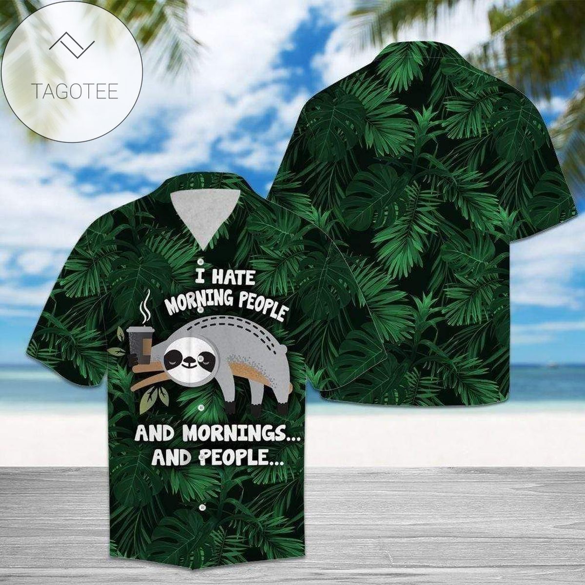 Sloth Hawaiian II Graphic Print Short Sleeve Hawaiian Casual Shirt