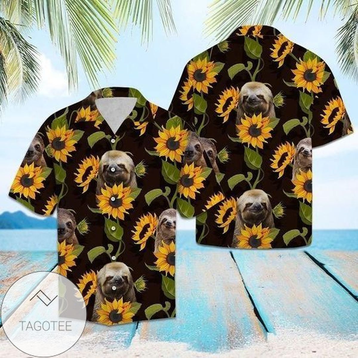 Sloth Hawaiian II Graphic Print Short Sleeve Hawaiian Casual Shirt