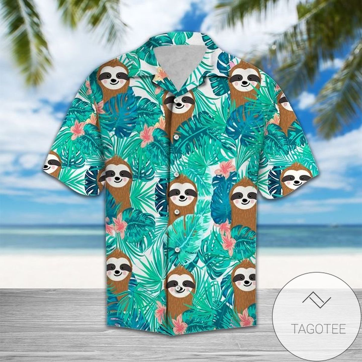 Sloth Hibiscus Flower 3d Hawaiian Shirt For Men With Vibrant Colors And Textures