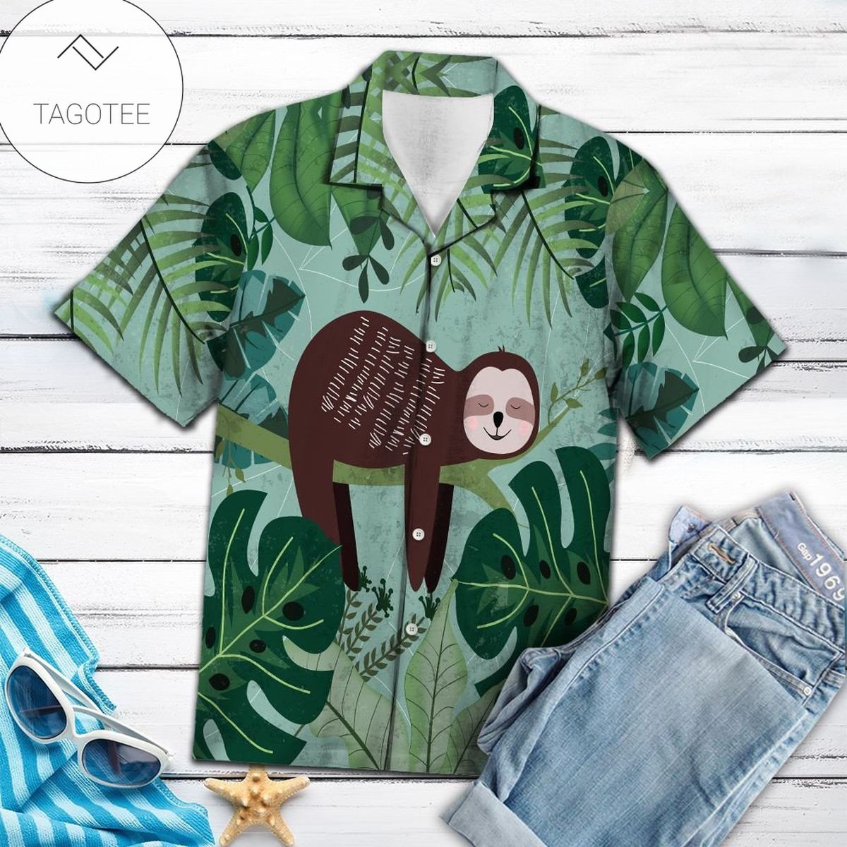 Sloth Jungle 3d Hawaiian Shirt For Men With Vibrant Colors And Textures