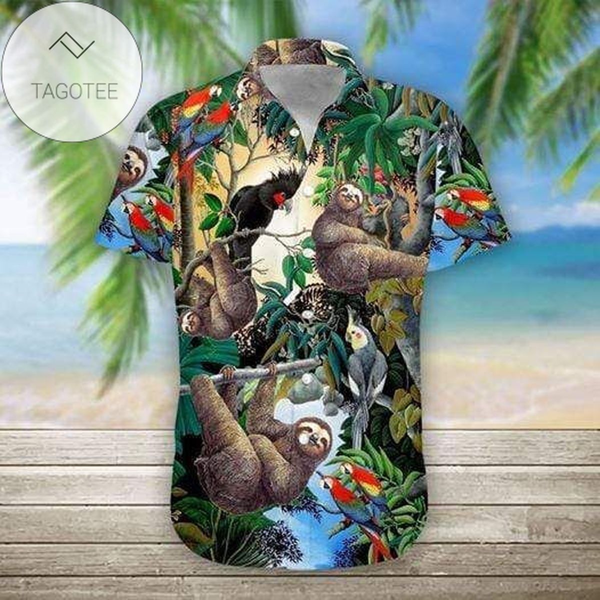 Sloth Jungle 3d Hawaiian Shirt For Men With Vibrant Colors And Textures