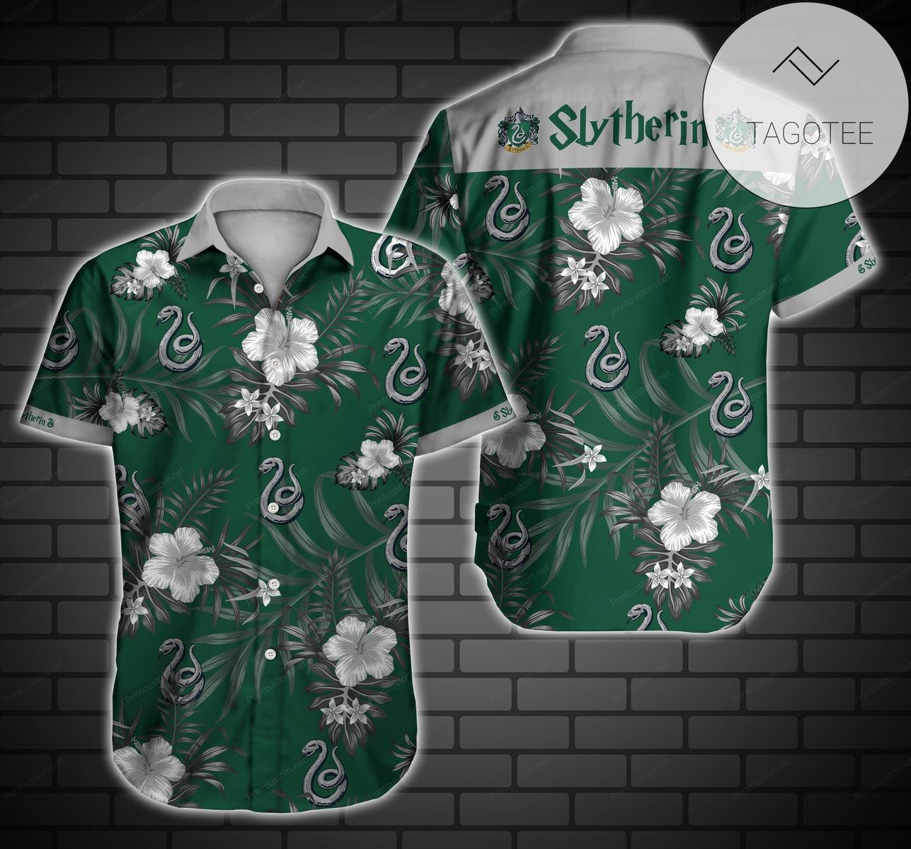 Slytherin Harry Potter Logo Hawaii Graphic Print Short Sleeve Hawaiian Casual Shirt