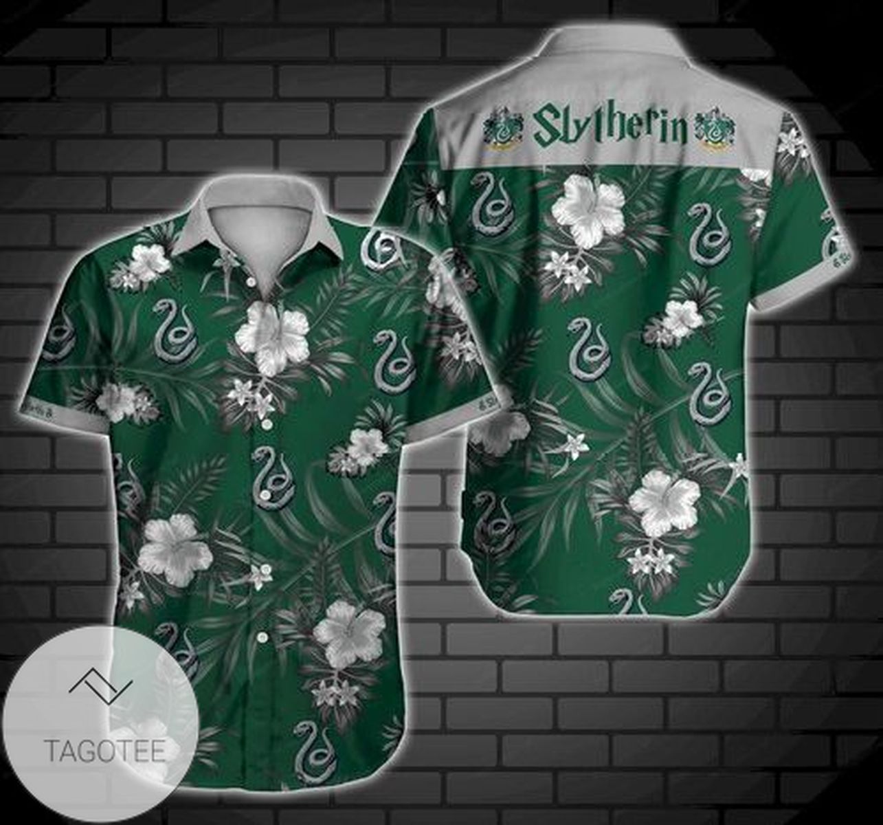 Slytherin Harry Potter Logo Authentic Hawaiian Shirt 2022 Summer Button Up Shirt For Men Beach Wear Short Sleeve Authentic Hawaiian Shirt 2022