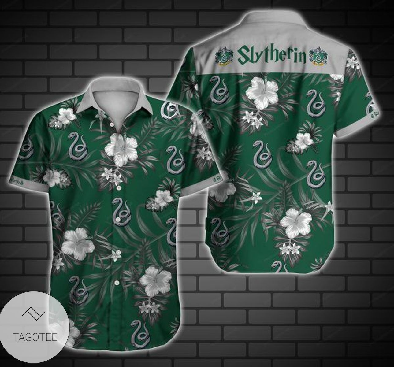 Slytherin Harry Potter Logo Hawaii Graphic Print Short Sleeve Hawaiian Casual Shirt