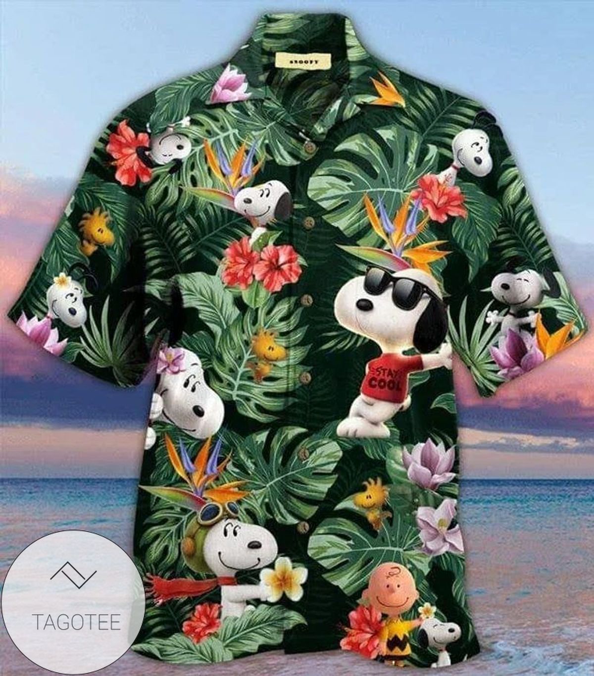 Snoopy And Friend With Summer Hawaiian Graphic Print Short Sleeve Hawaiian Casual Shirt