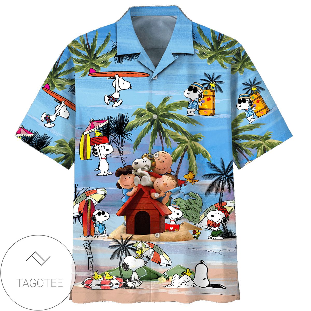 Snoopy And Charlie Brown With Summer Funny Hawaiian Graphic Print Short Sleeve Hawaiian Casual Shirt