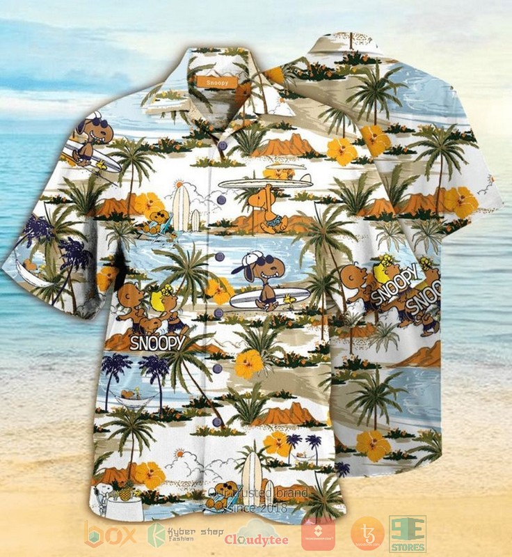 Snoopy Green Tropical leaves Hawaiian Shirt