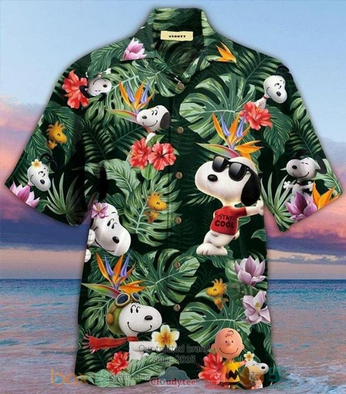 Snoopy green white Hawaiian Shirt