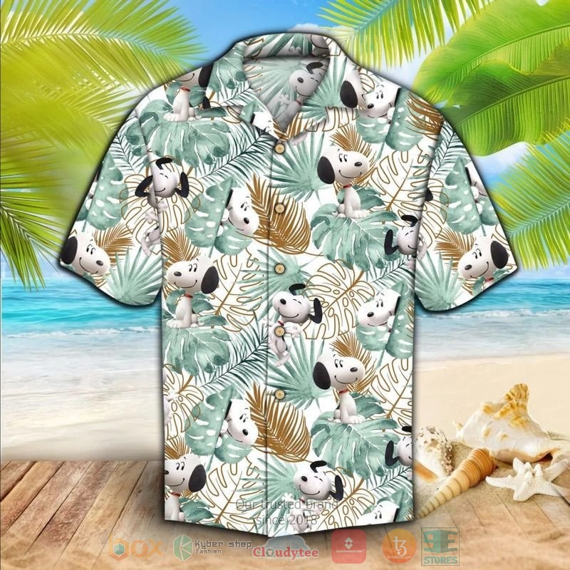 Snoopy Green Tropical leaves Hawaiian Shirt