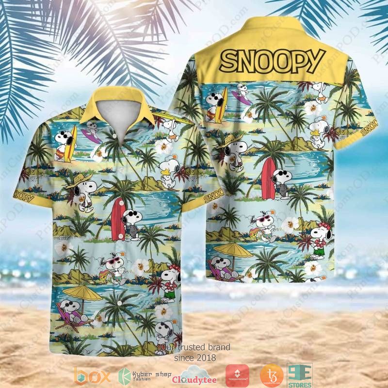 Snoopy green white Hawaiian Shirt