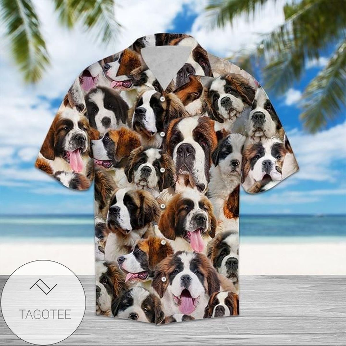 St Bernard Dogs Funny Hawaiian Graphic Print Short Sleeve Hawaiian Casual Shirt