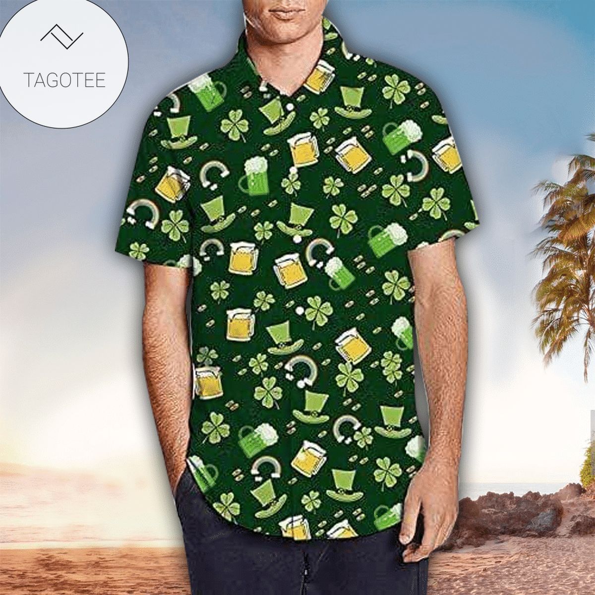 St Patrick Day Hawaiian Shirt St Patrick Day Leprechaun On The Beach Hawaii Aloha Shirt St Patrick Day Hawaii Shirt