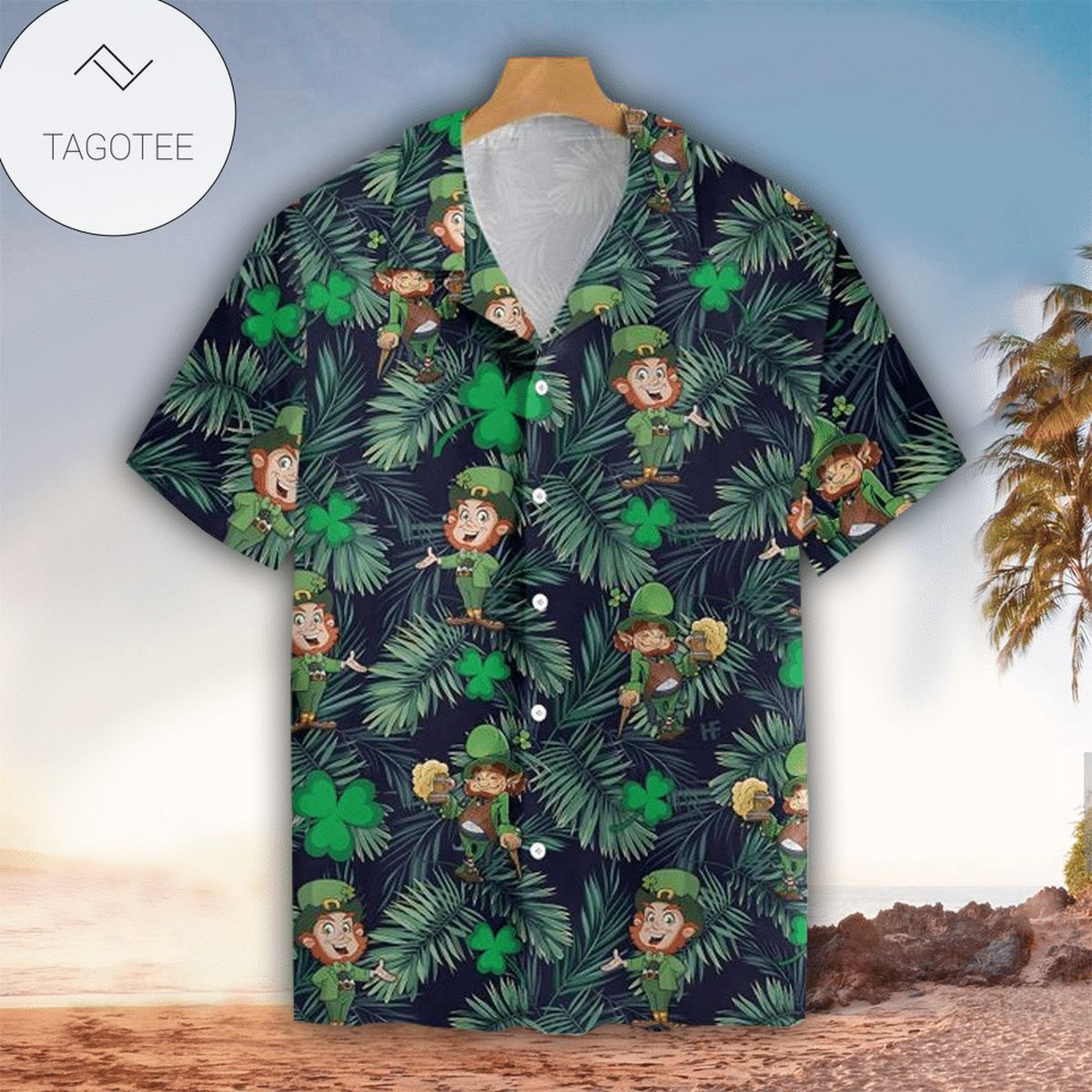 St Patrick’S Day Skull Hawaiian Graphic Print Short Sleeve Hawaiian Casual Shirt