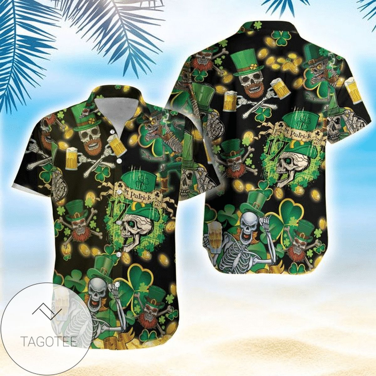 St Patrick’s Day Tropical Hawaiian Graphic Print Short Sleeve Hawaiian Shirt