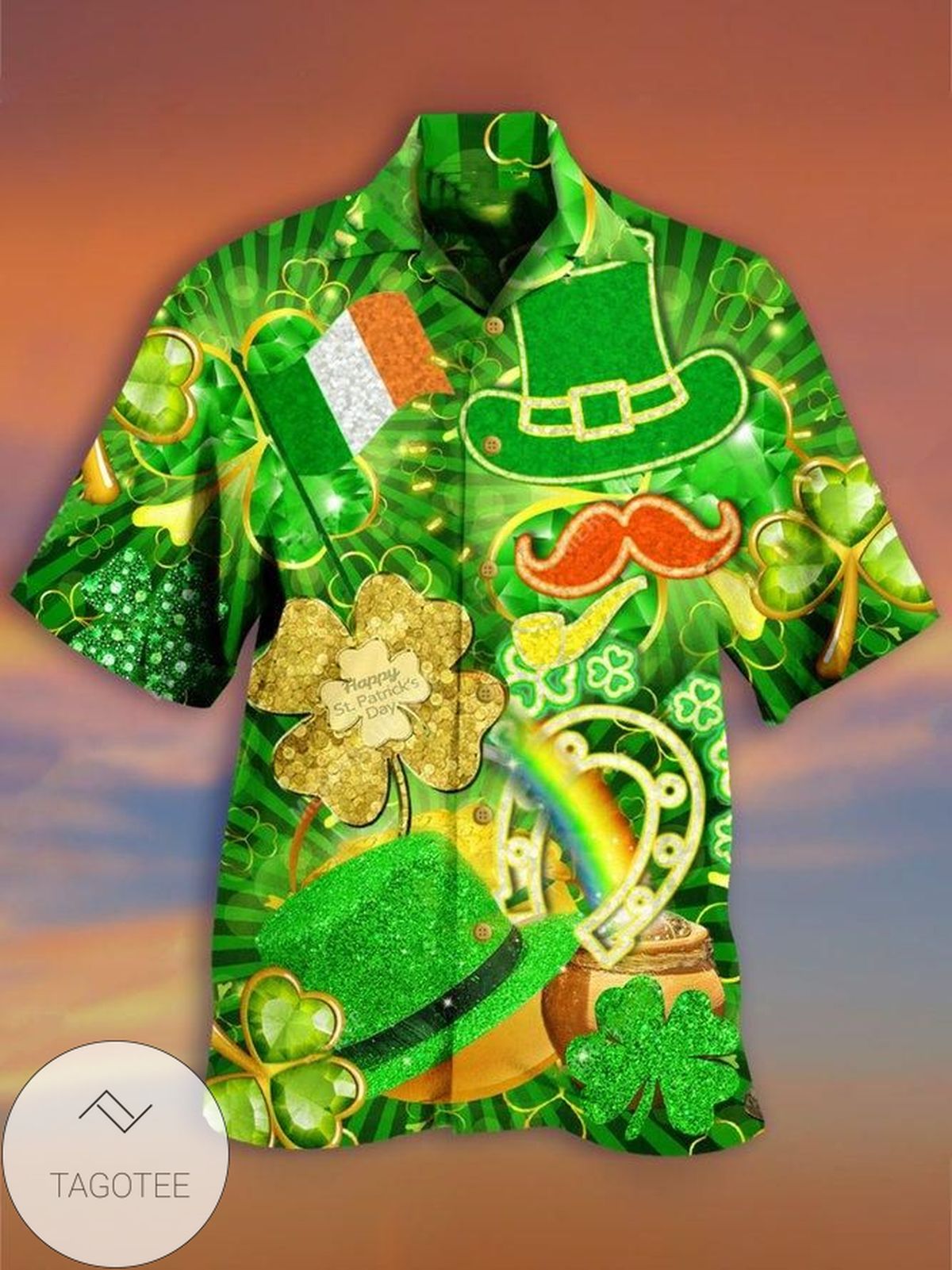 St Patrick’S Day Skull Hawaiian Graphic Print Short Sleeve Hawaiian Casual Shirt