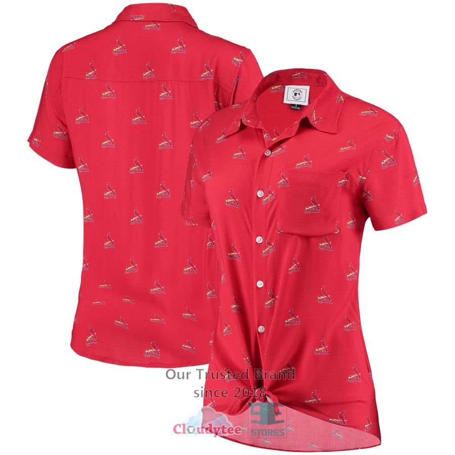 St. Louis Cardinals All Over Logos Red Hawaiian Shirt