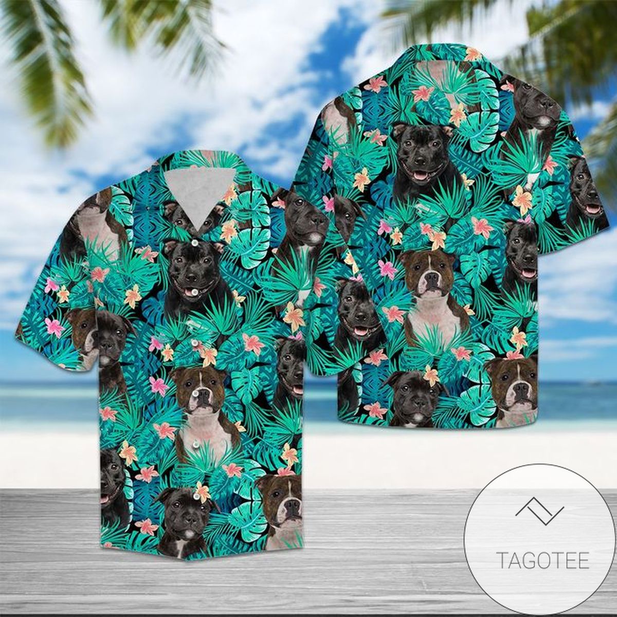 Staffordshire Bull Terrier Vacation Hawaiian Shirt For Men With Vibrant Colors And Textures